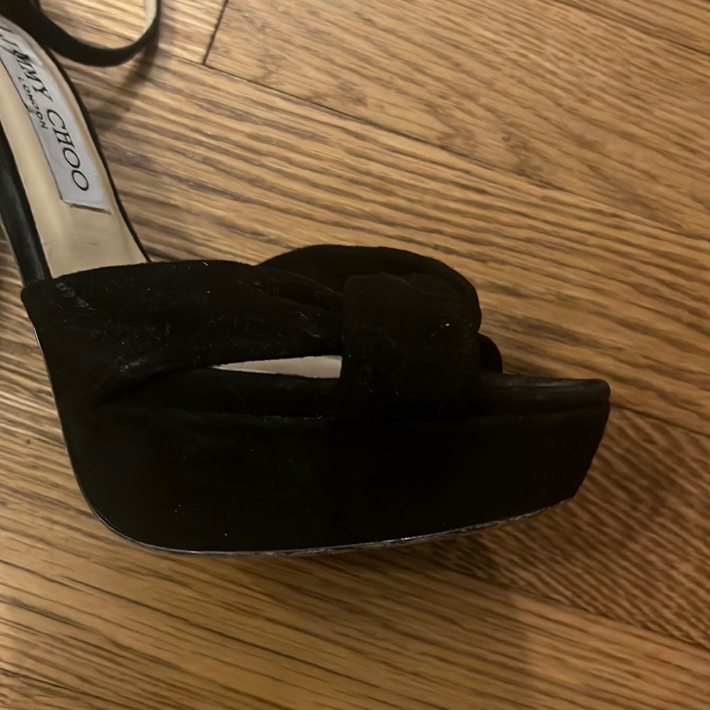 Strappy Black Suede Platform Jimmy Choo Heels
